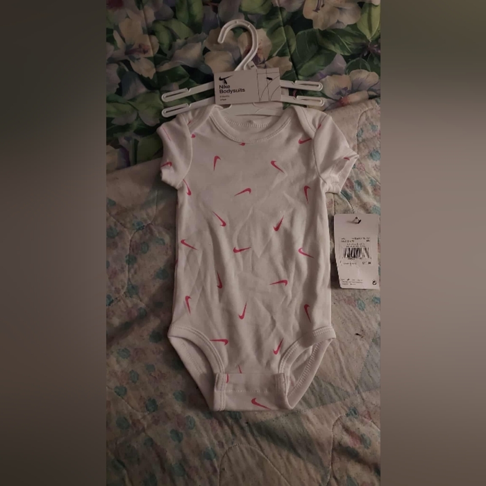 Nike White Bodysuit with Pink Swooshes